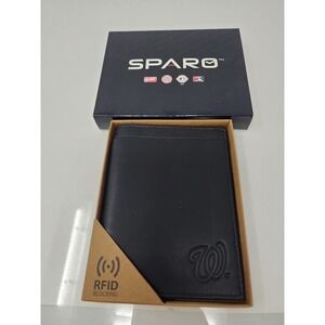 Sparo Mens Washington Nationals Bifold Travel Wallet Black Leather RFID Size OS